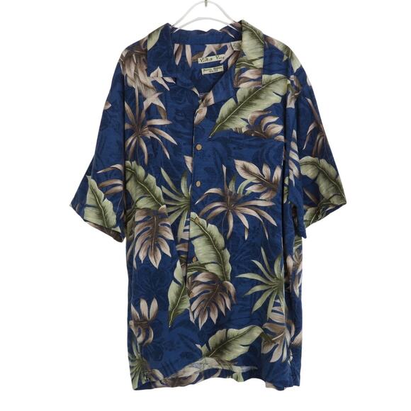 Batik Bay 1980s Vintage Hawaiian Blue Silk Tropical Button Down Shirt XL - Picture 1 of 9